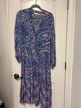 Amazon Blue Paisley Floral Long Sleeve Maxi Dress